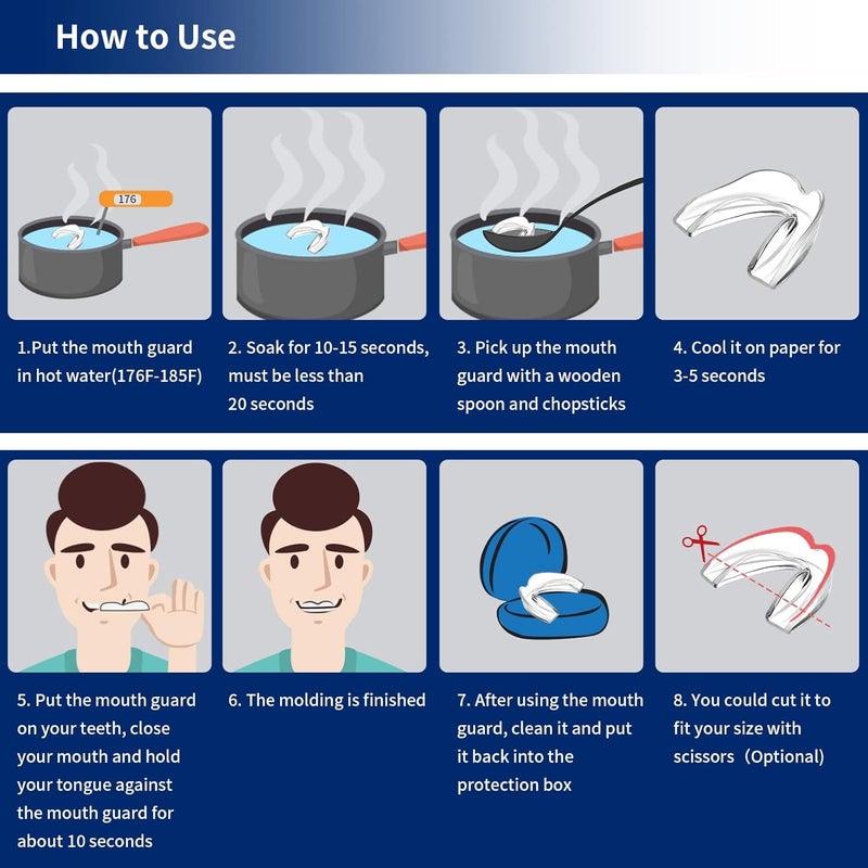 NEATEETH Mouth Guard for Clenching Teeth at Night, Upgraded Night Guards for Teeth Grinding, Pack of 8 Moldable Mouth Guard Stops Bruxism and Teeth Clenching 2 Sizes with Two Trip Cases2 - Image 5